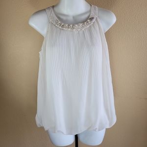 Wrapper Ivory Pleated Halter Top Embellished Neck Pearls-Beaded Size S